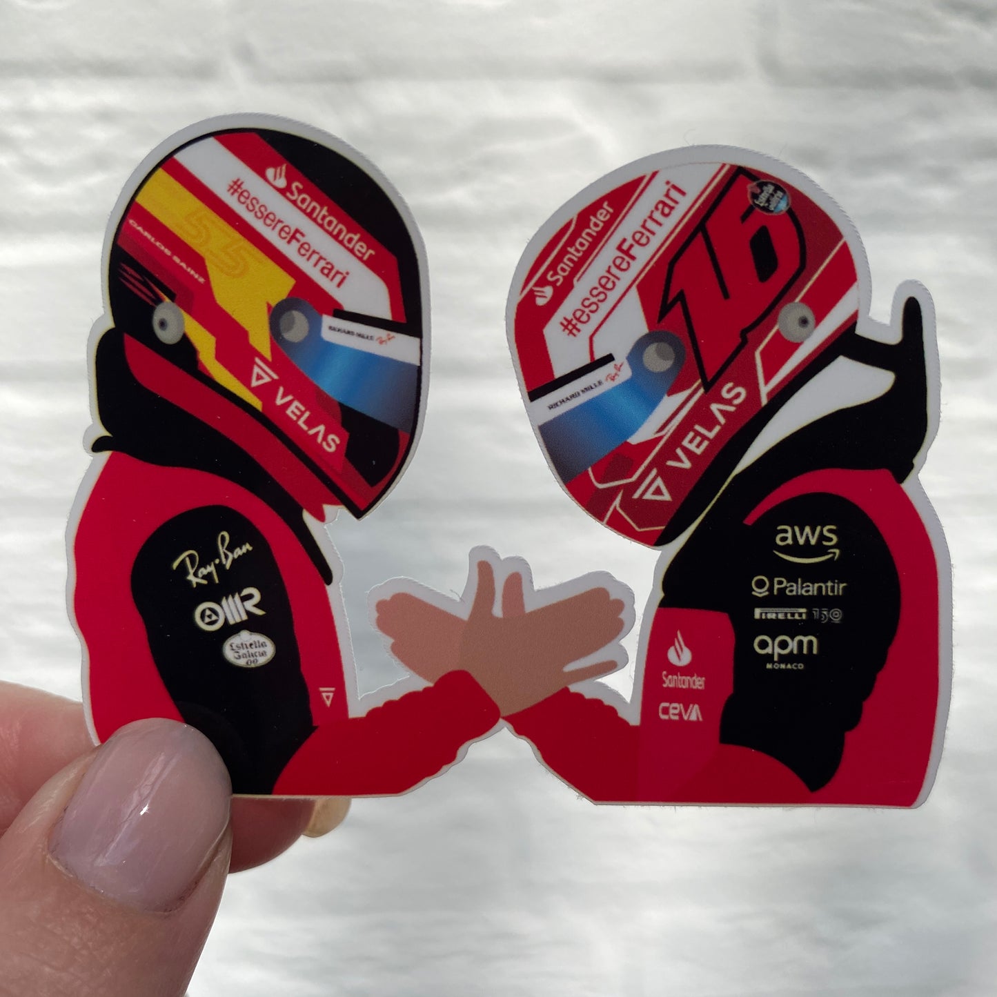 Carlos Sainz & Charles Leclerc hand shaking Illustration Sticker
