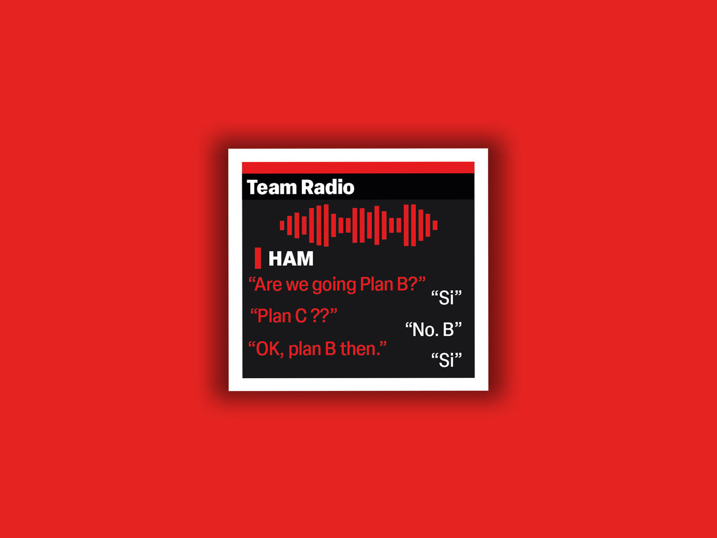 Charles Leclerc "Plan B” F1 Radio Message Sticker