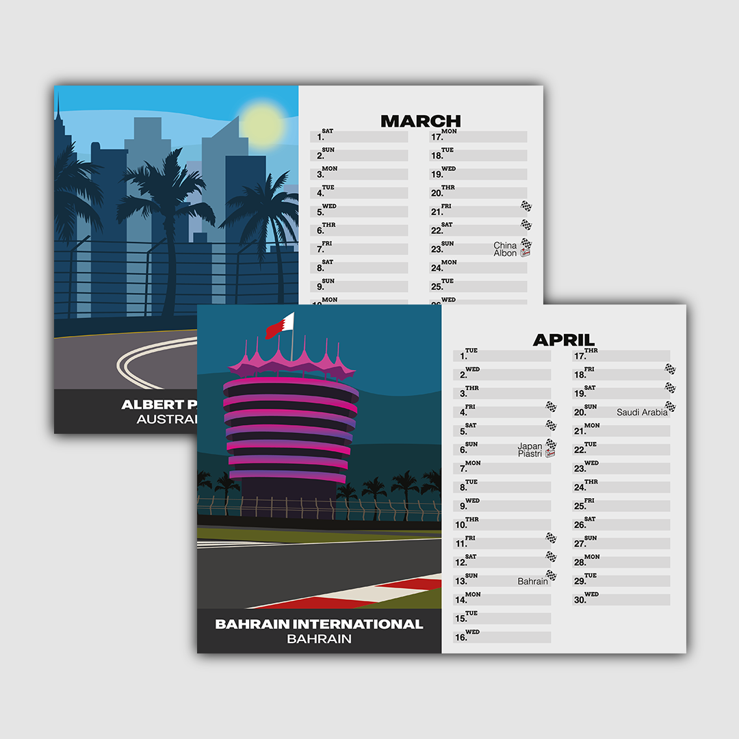 Illustrated Formula 1 Desk Calendar Season 2025