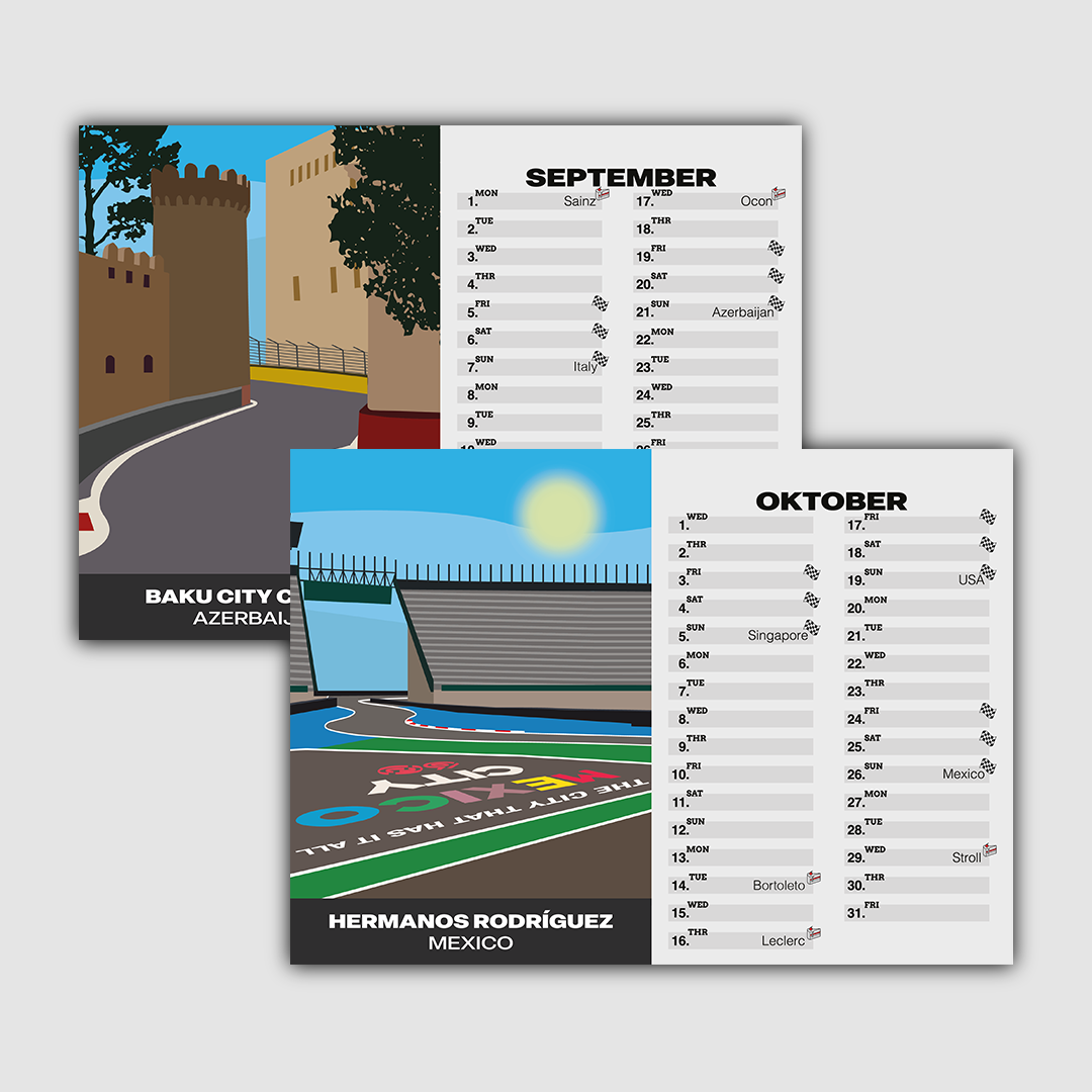 Illustrated Formula 1 Desk Calendar Season 2025