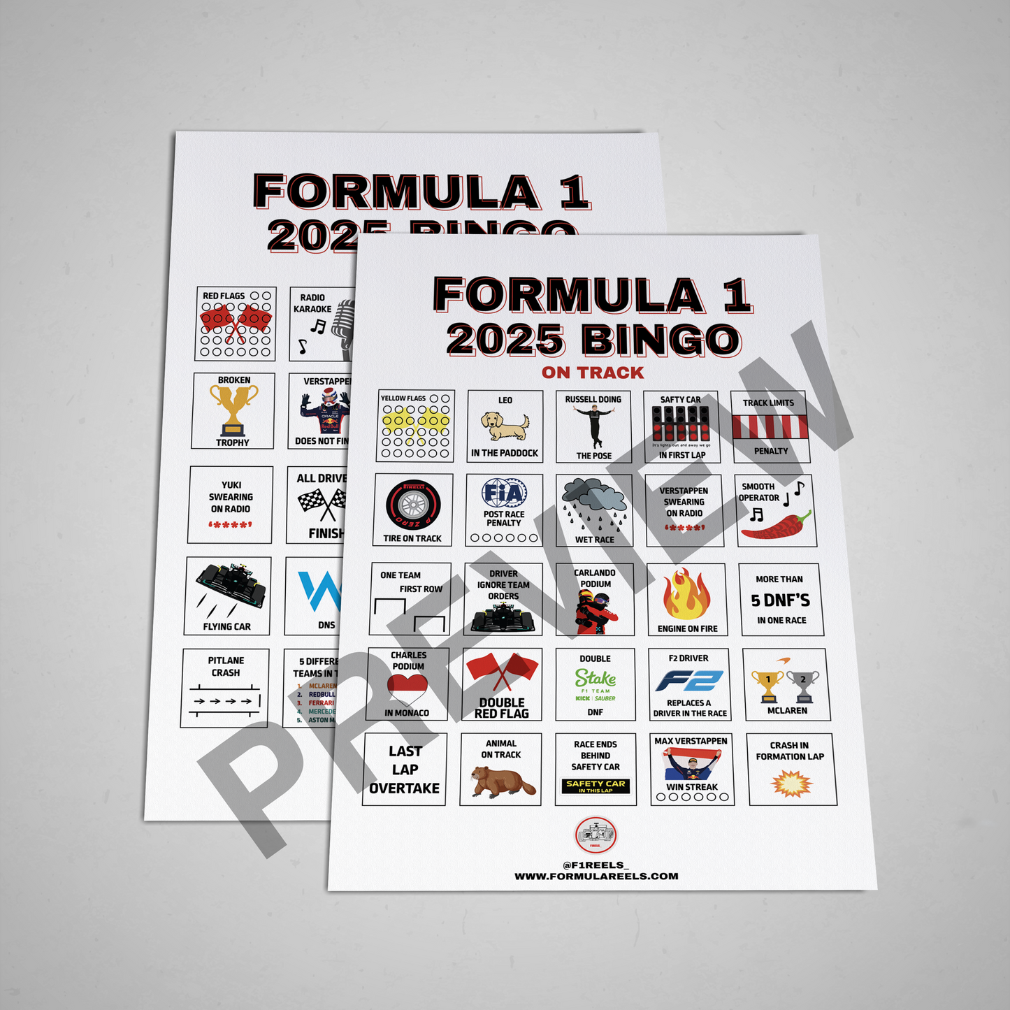 F1 Bingo Card On Track 2025