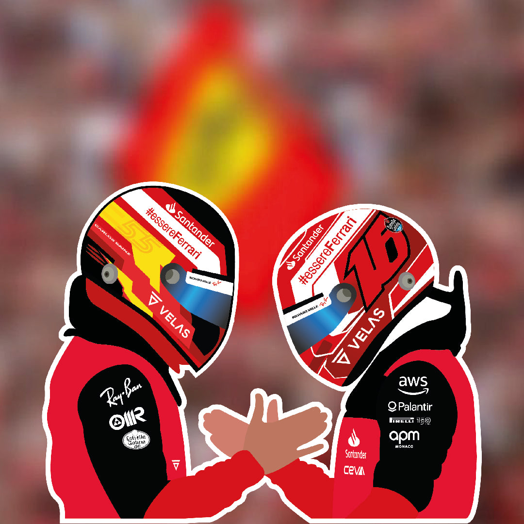 Carlos Sainz Charles Leclerc hand shaking Illustration Sticker