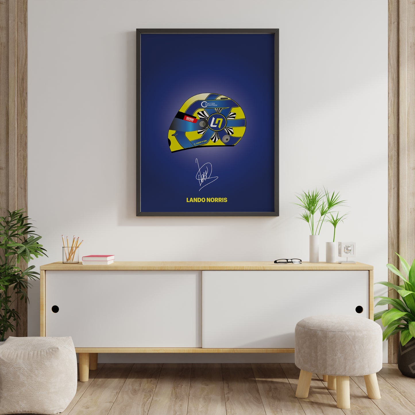 Lando Norris F1 2022 Helmet - Blue Background Poster