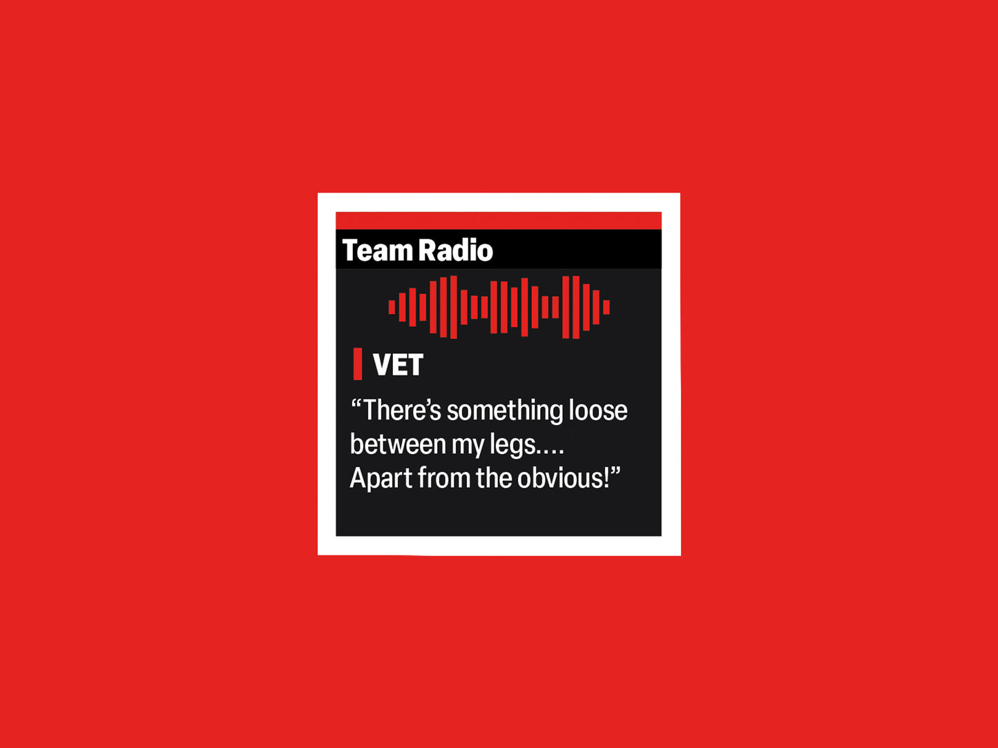 Sebastian Vettel "There's something loose between my legs... apart from the obvious" F1 Radio Message Sticker