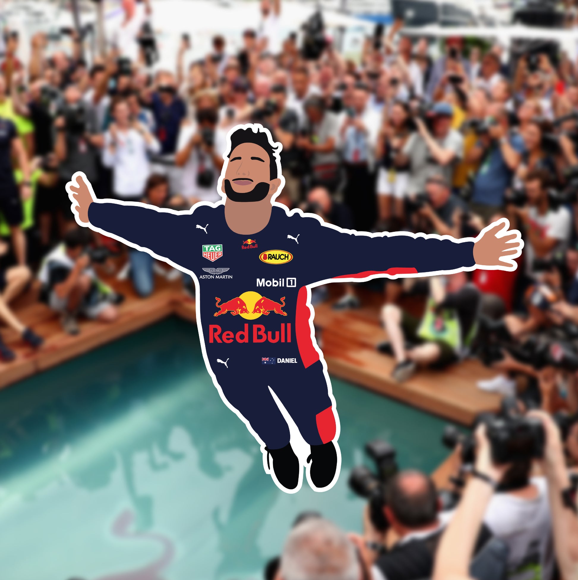 Daniel Ricciardo Monaco Swimming Pool Illustration Sticker – Formula Reels